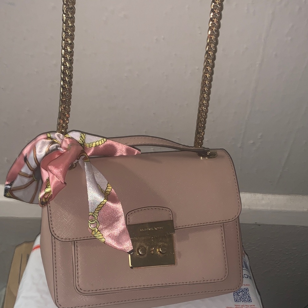 Michael Kors Blush Pink Leather Crossbody with Gold Chain